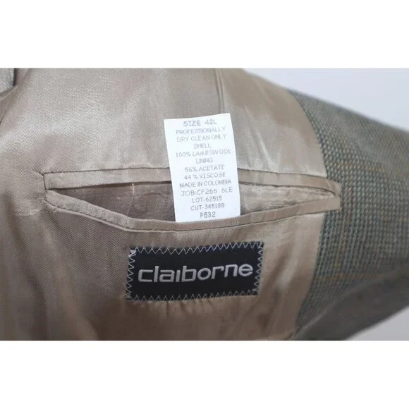 Vintage Claiborne For The Bon Mens 42L Houndstooth Wool Blazer Career Preppy